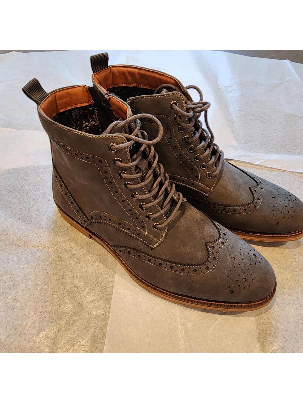 Steve Madden M-Ryland Gray Wingtip Lace Up Dress Boots Men's 9.5 Synthetic New